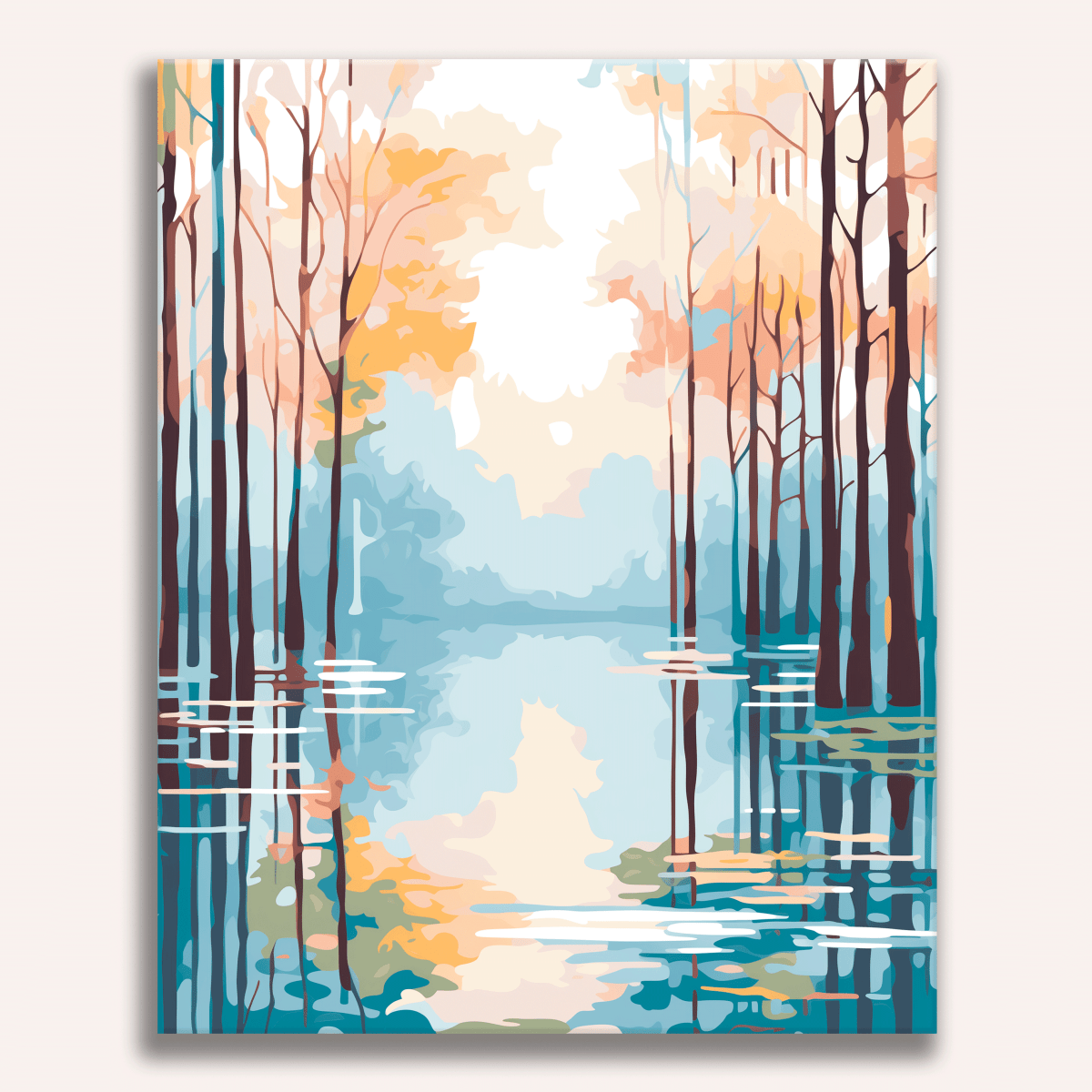 An oil painting-style depiction, likely a print, showcasing a serene autumn landscape.