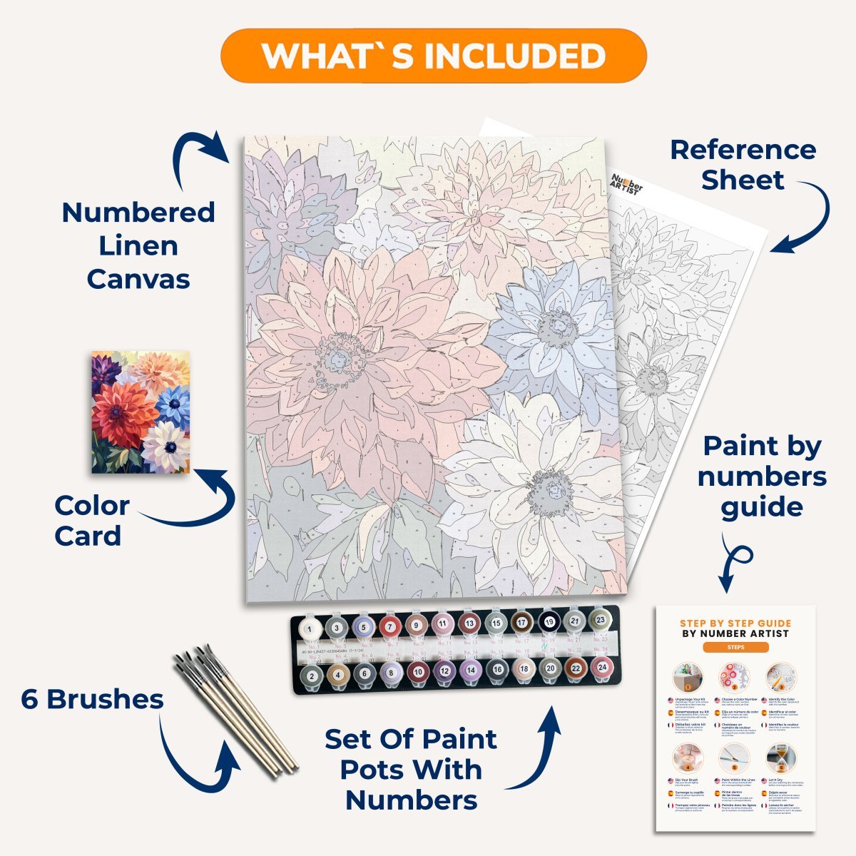 A digital art print depicts a vibrant bouquet of paper flowers in hues of red, orange, yellow, blue, and purple, arranged against a backdrop that resembles a sunny sky with a few clouds..