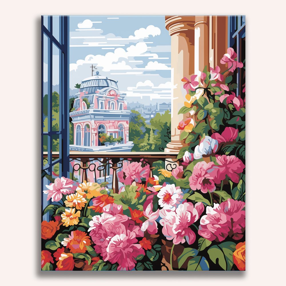 This is a vibrant and colorful illustration depicting a serene garden scene.