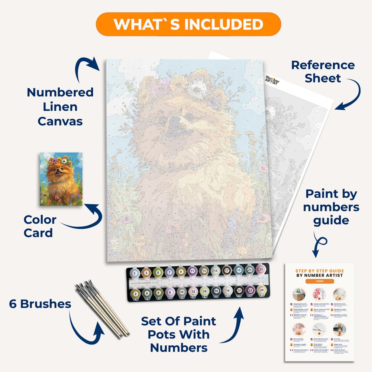 Flower Crown Pomeranian - Number Artist Paint by Numbers Kits