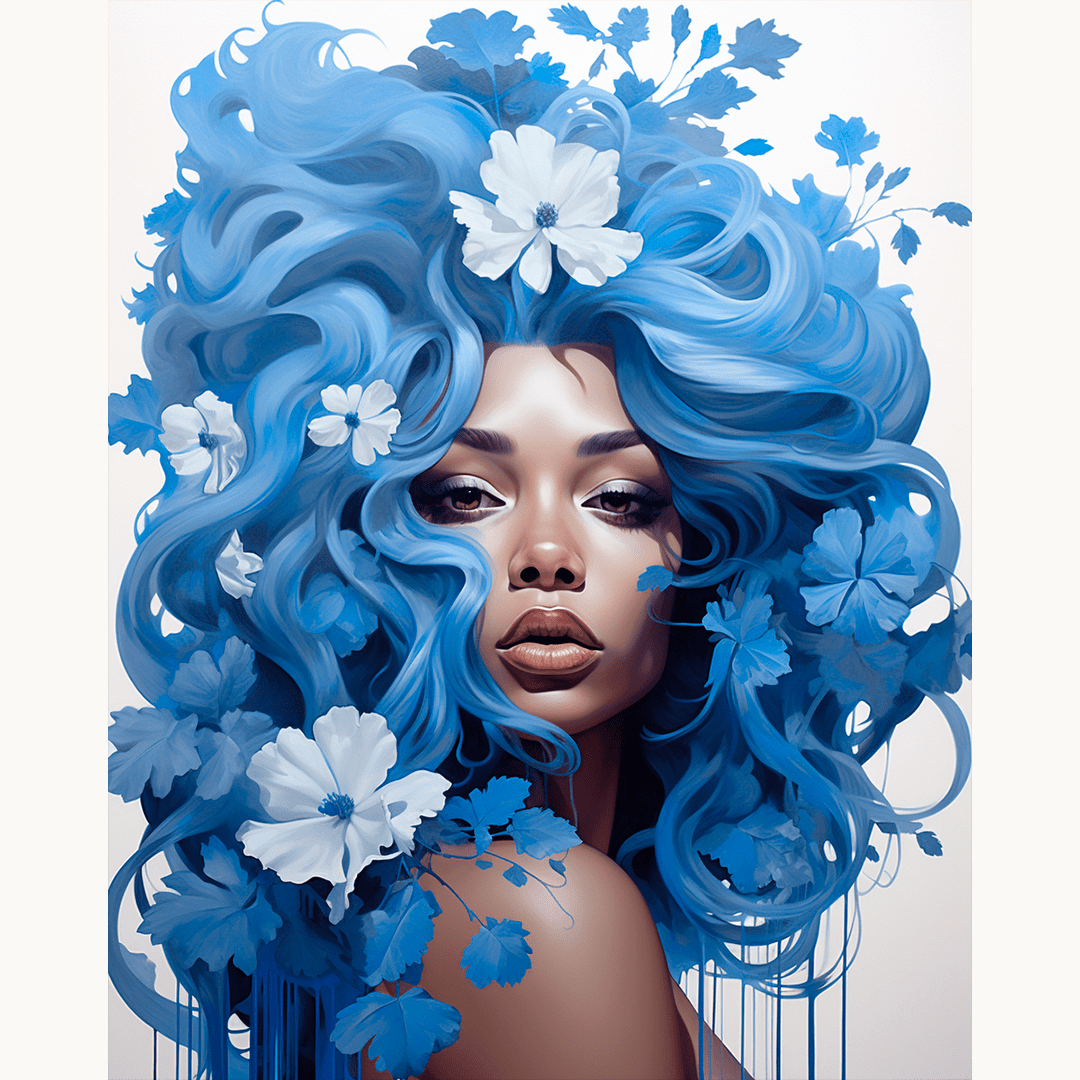 This is a portrait of an individual with a highly stylized, almost fantastical appearance.