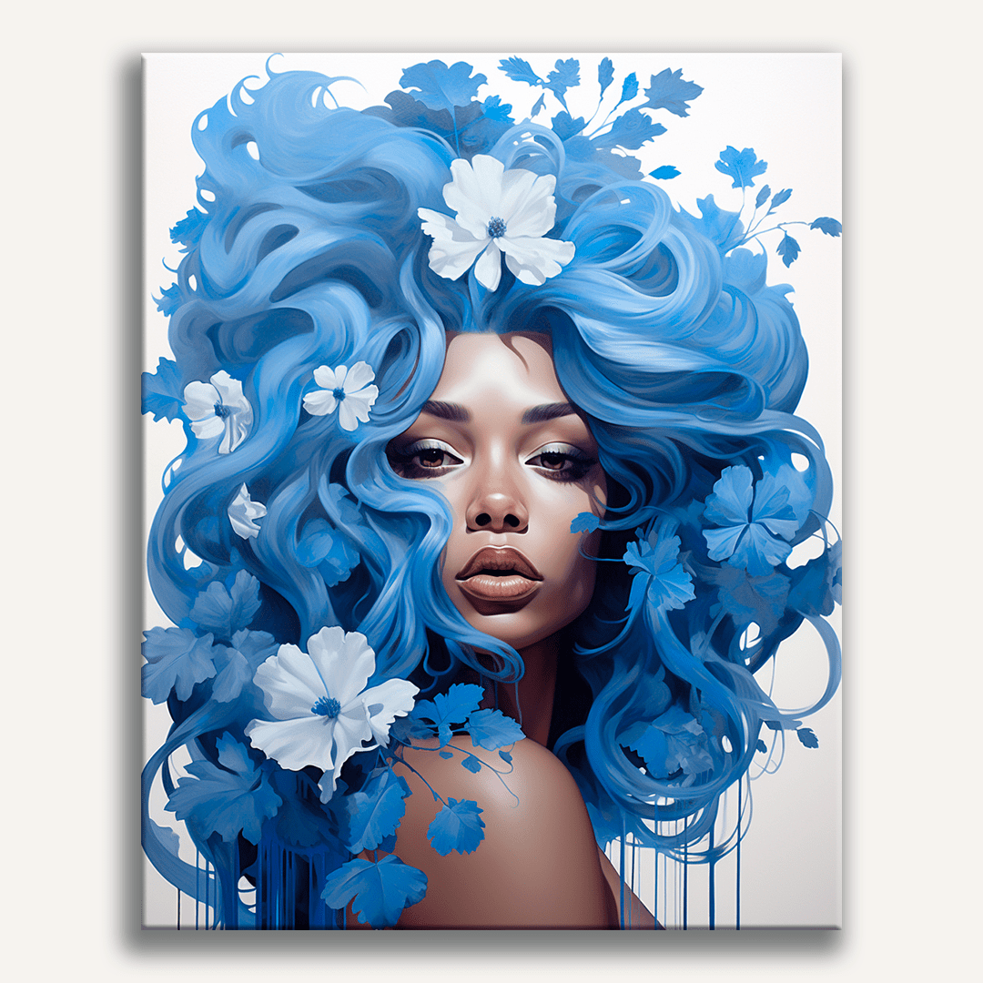 This is a portrait of an individual with a highly stylized, almost fantastical appearance.