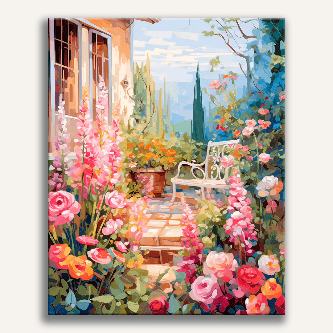 In the image, a vibrant garden scene is depicted.