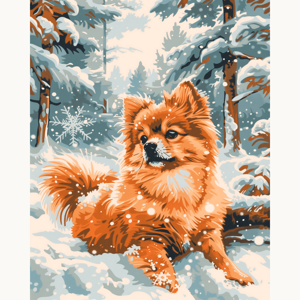 German Spitz in the Snow - Number Artist Paint by Numbers Kits