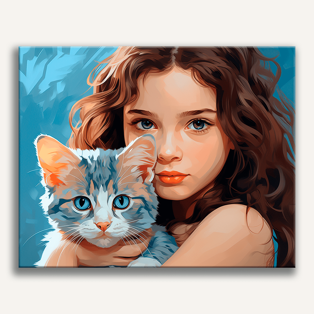 The image portrays a young girl with long, curly hair.