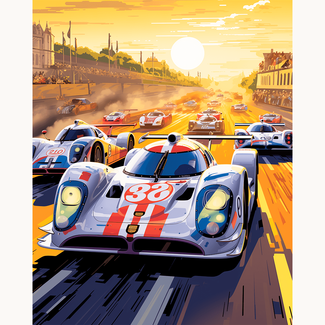The image depicts a vibrant scene from a Formula E race.