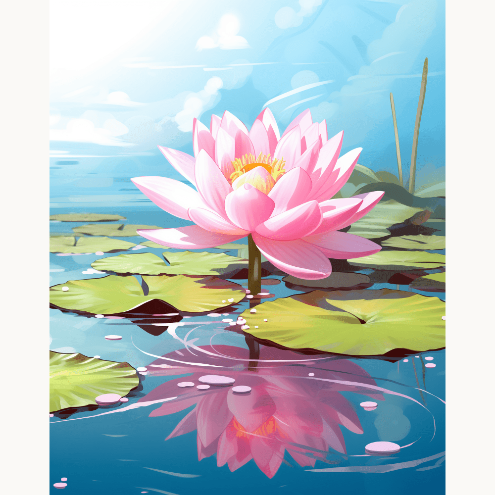 The image showcases a vibrant lily pad floating on a tranquil body of water.