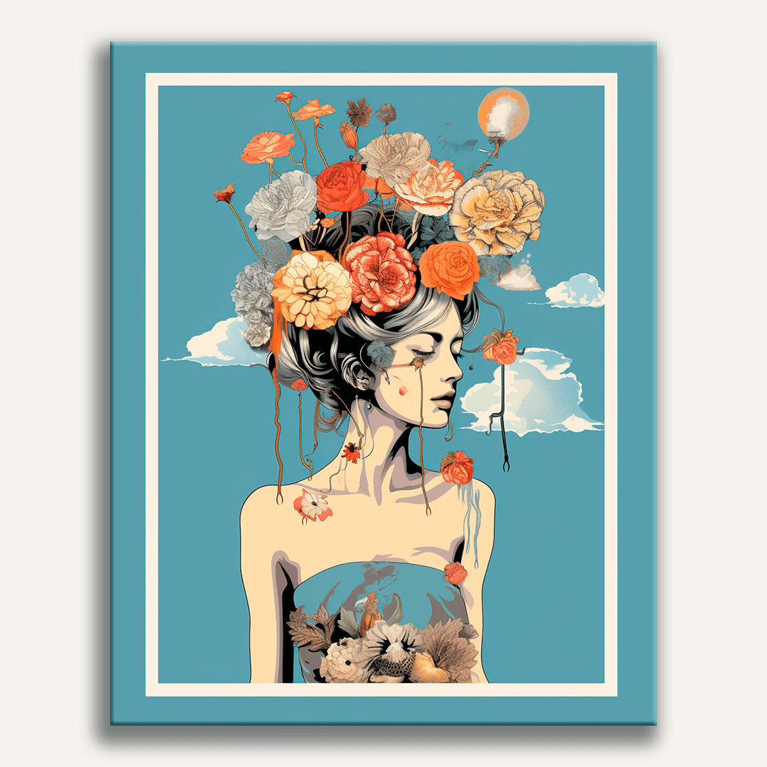 The image features a poster print of an artistic illustration.