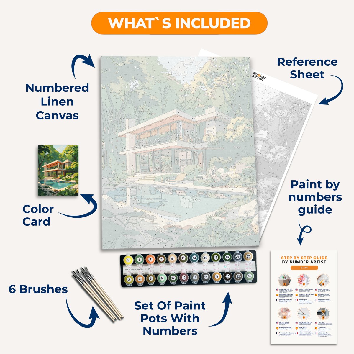 In the center of a lush garden, a modern house stands as the focal point.