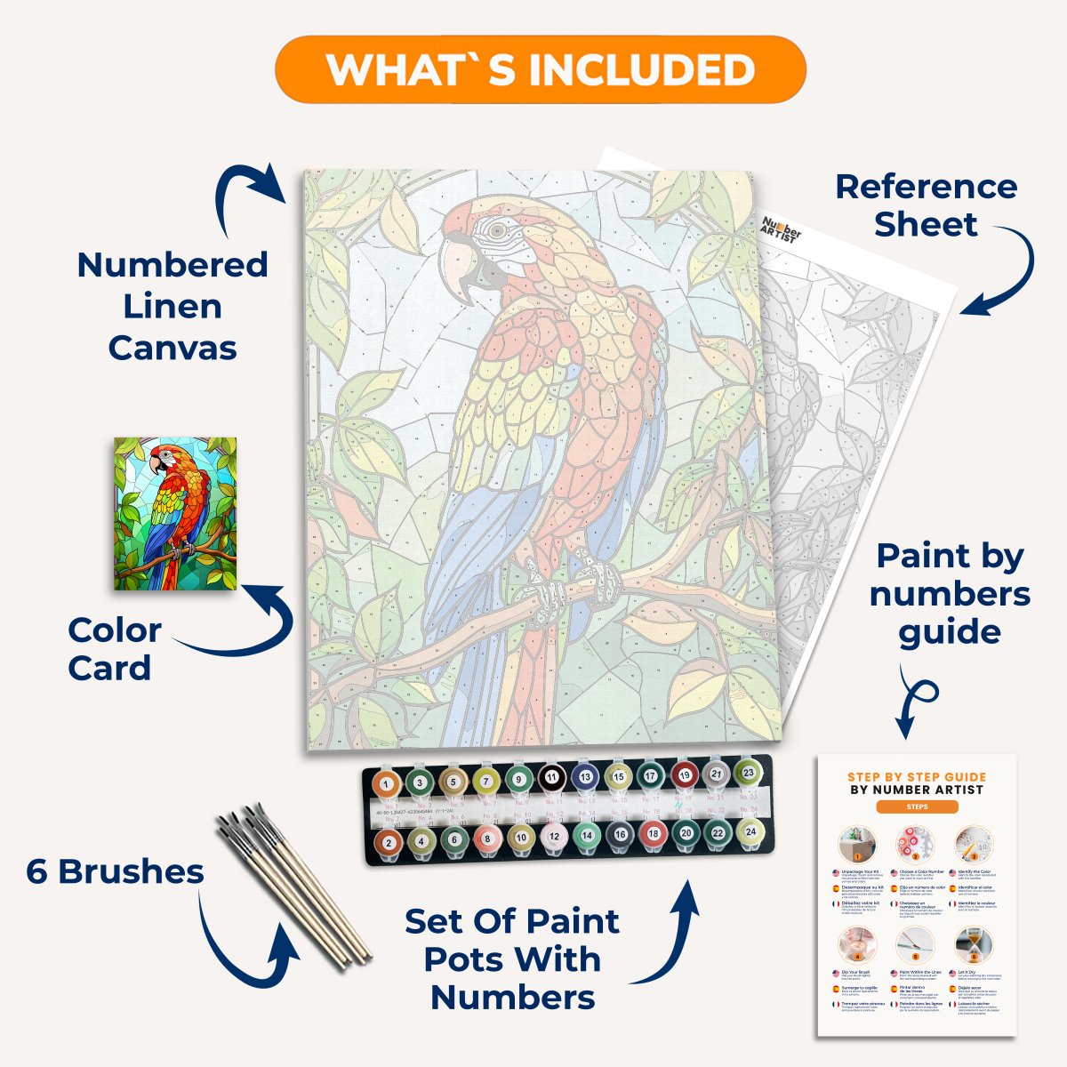 The image presents a vibrant parrot perched on a branch.