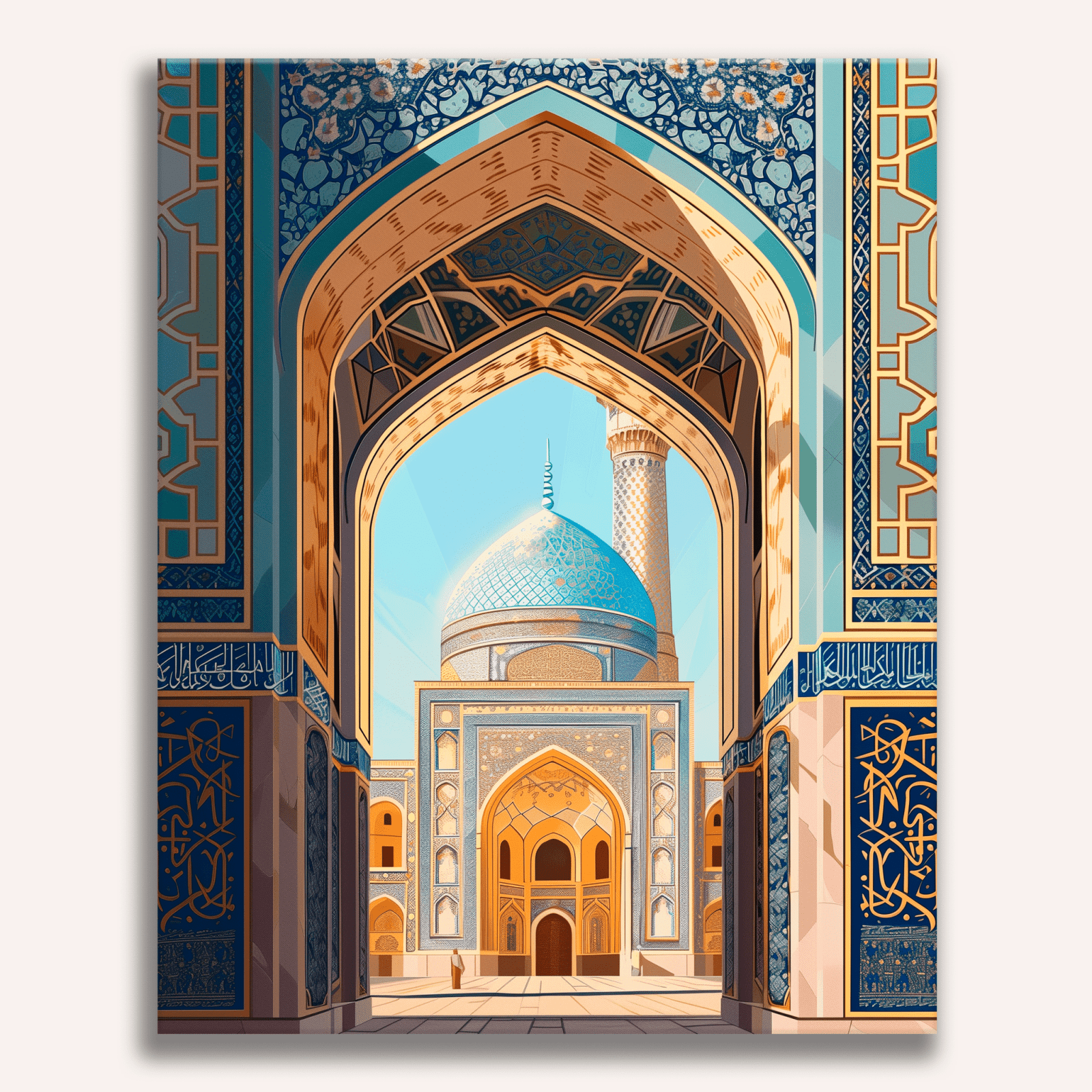 This image depicts a grand architectural structure that appears to be a traditional Islamic mosque or minaret.