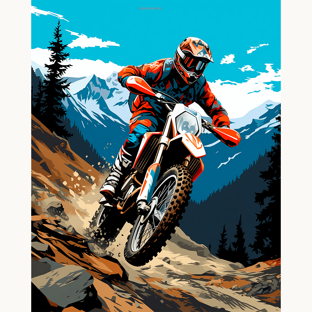 The image depicts an action-oriented scene featuring a motocross rider on a dirt track.