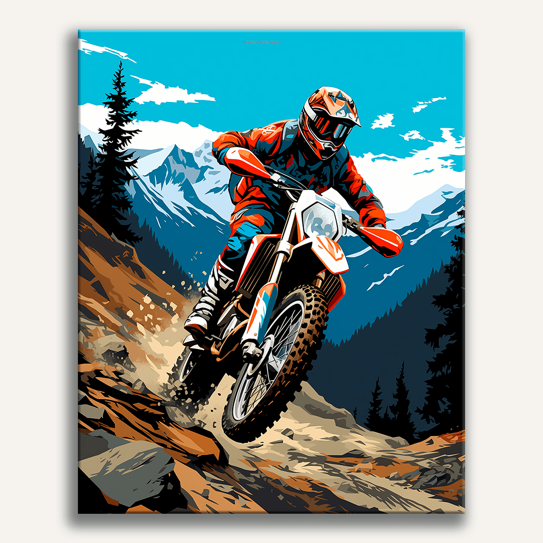 The image depicts an action-oriented scene featuring a motocross rider on a dirt track.