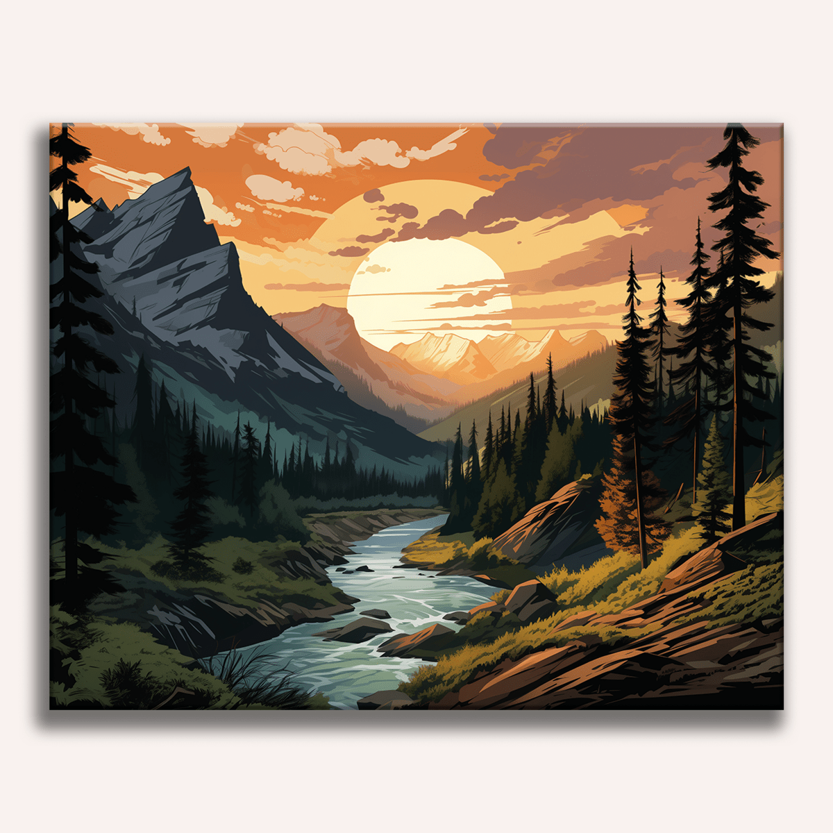 Paint By Numbers Kit For Adults - Cottage Sunset Scene, 40x50cm Canvas, Acrylic Paints