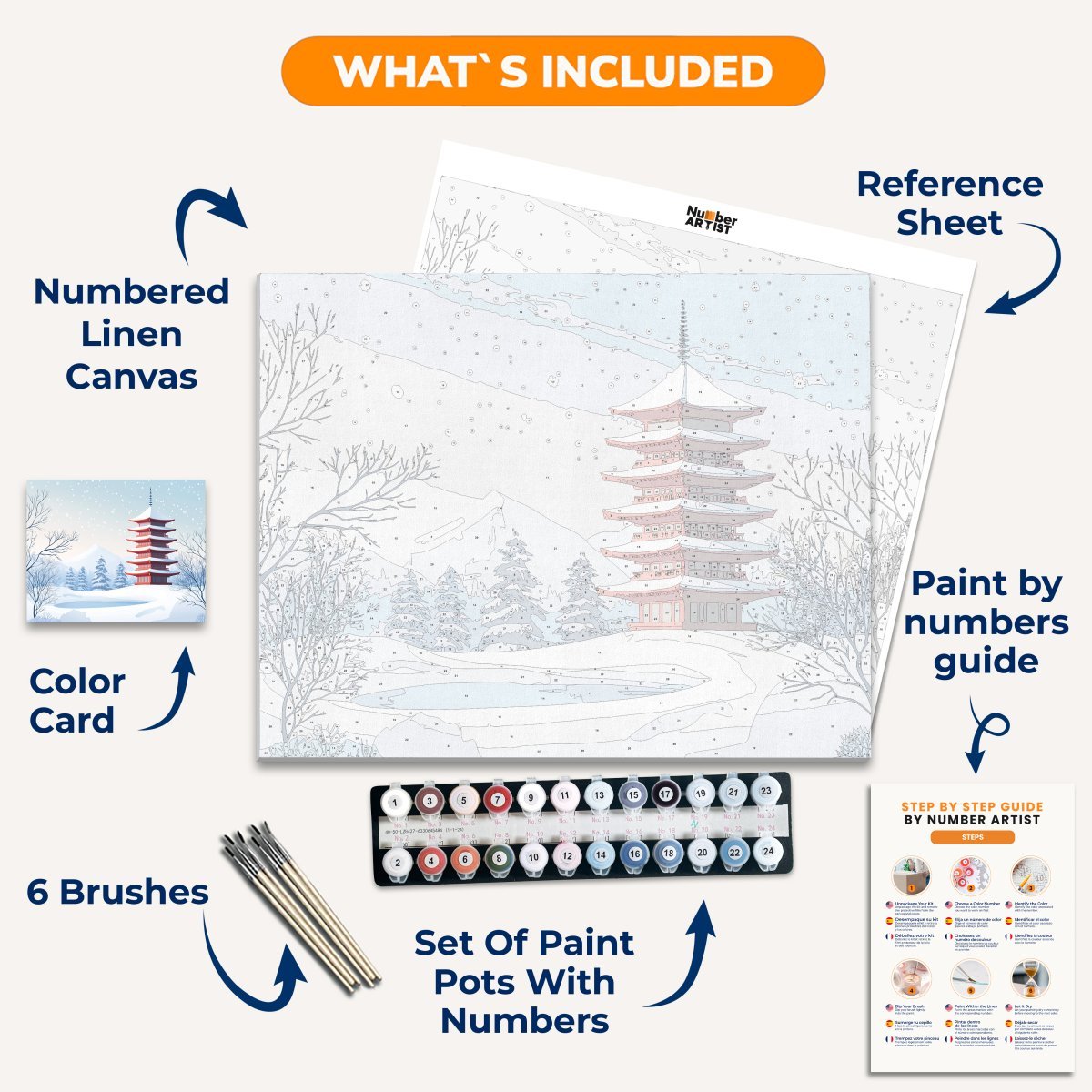 Pagoda Snowfall - Number Artist Diamond Painting Kits