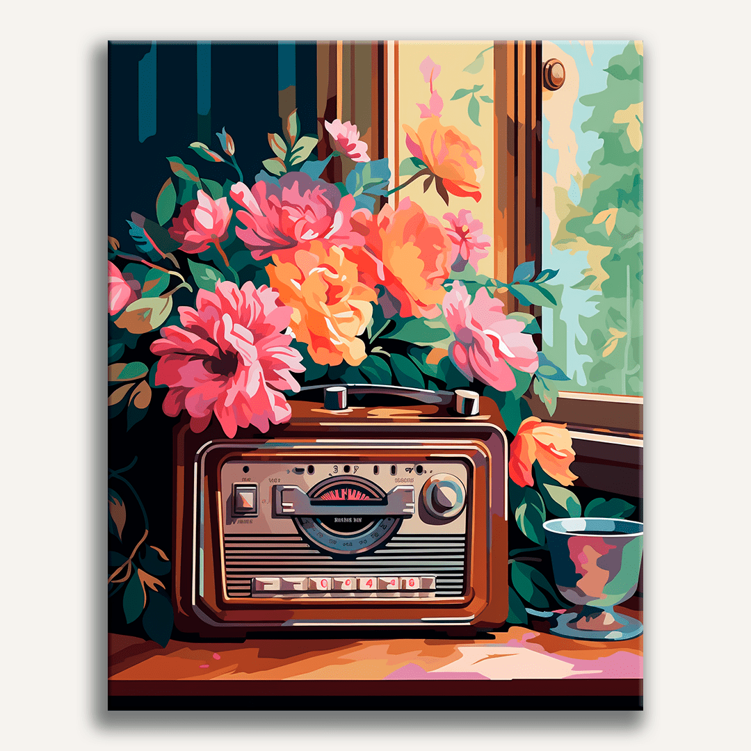 The image showcases a vintage radio positioned on a windowsill.