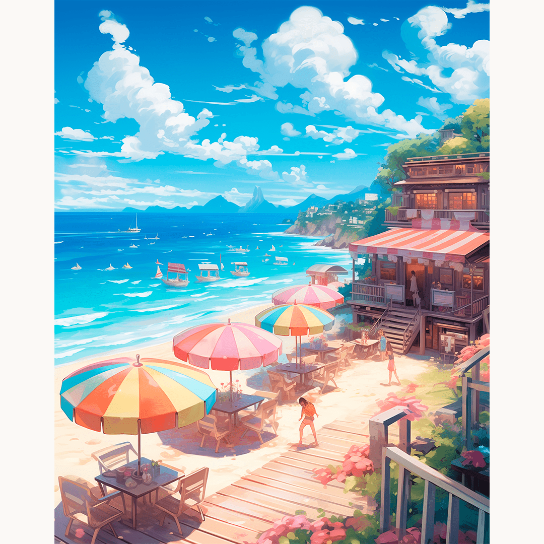 A picturesque beach scene during daylight hours.