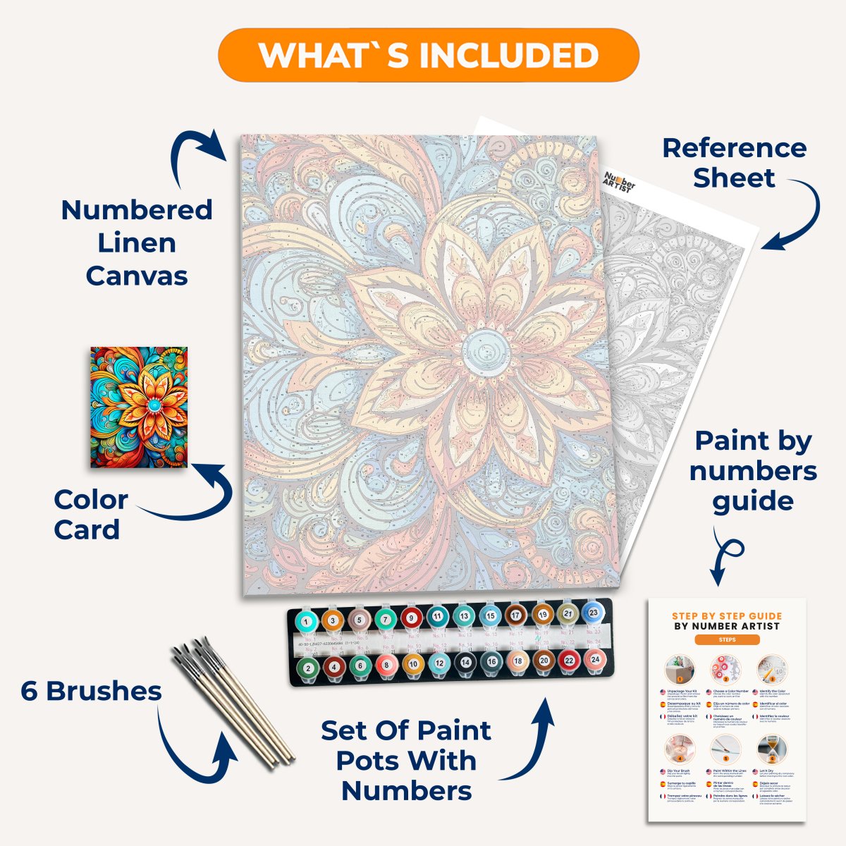 The image displays a vibrant and intricate piece of digital artwork that resembles a floral mandala or kaleidoscope.