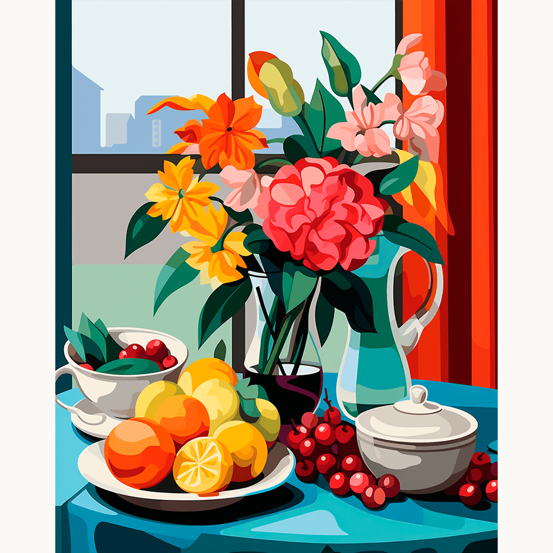 The image features a still life art piece.