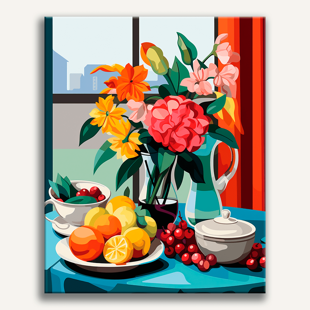 The image features a still life art piece.