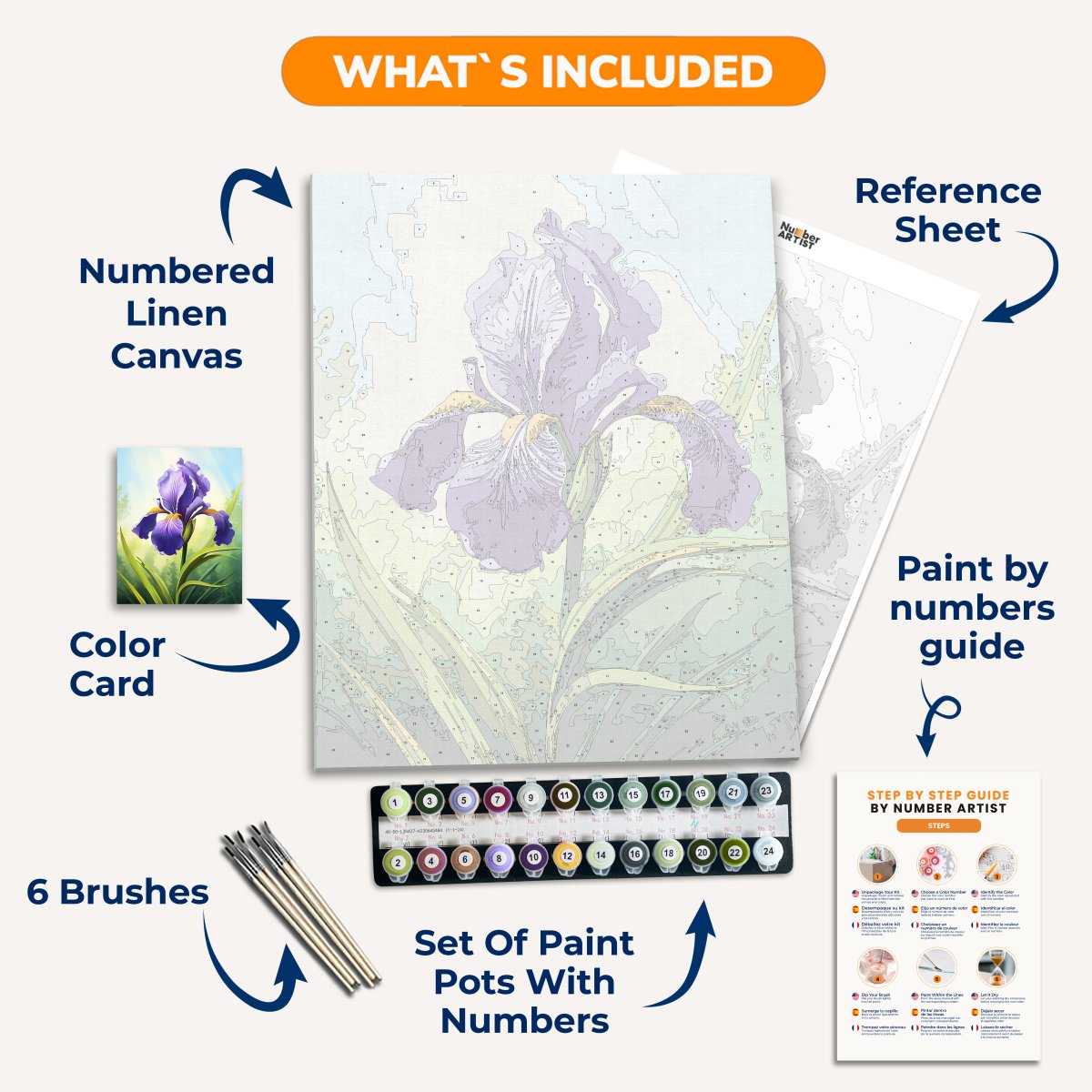 A large, vibrant purple iris flower stands upright in a verdant, sunlit environment.