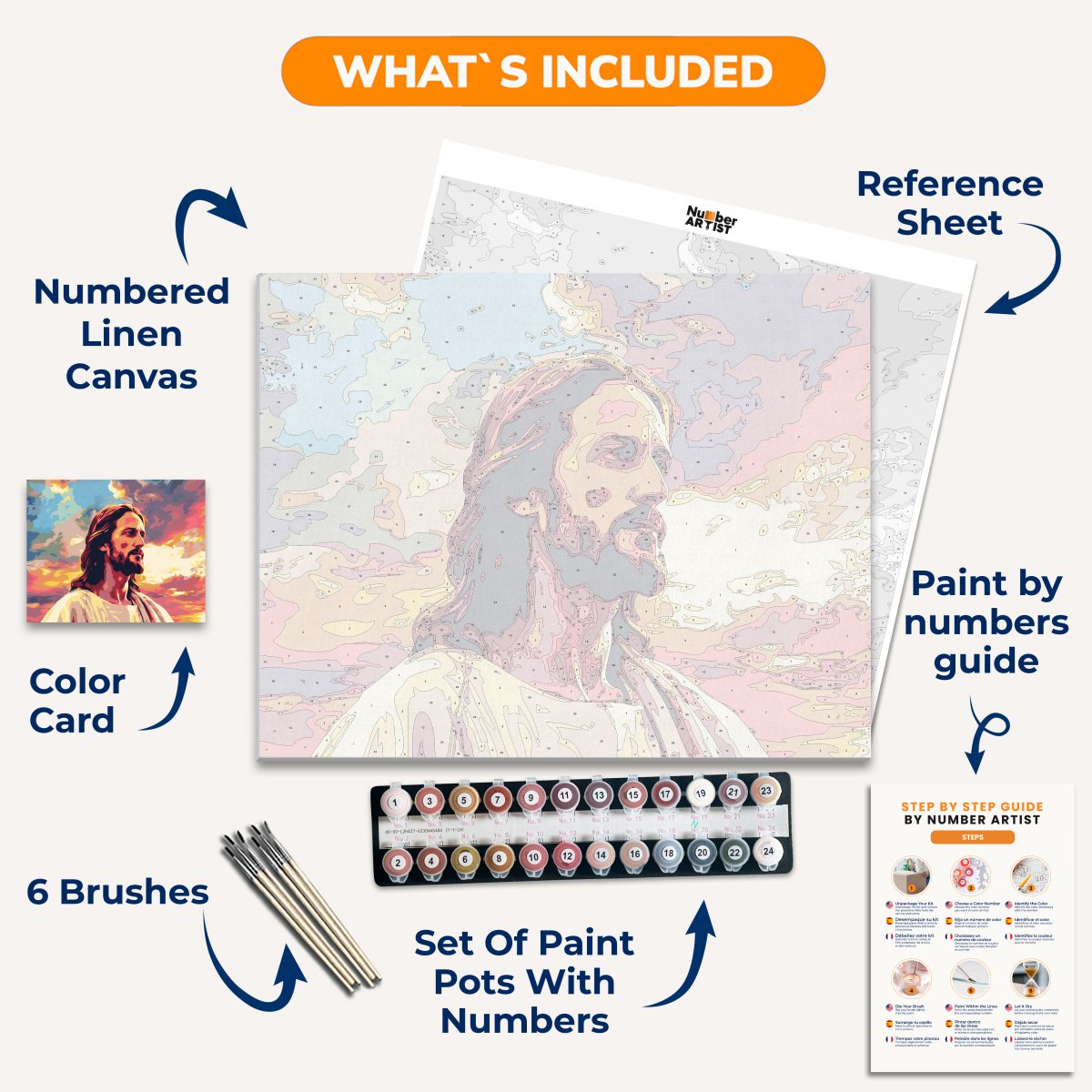 A square canvas print featuring a vibrant sunset background with multicolored clouds.