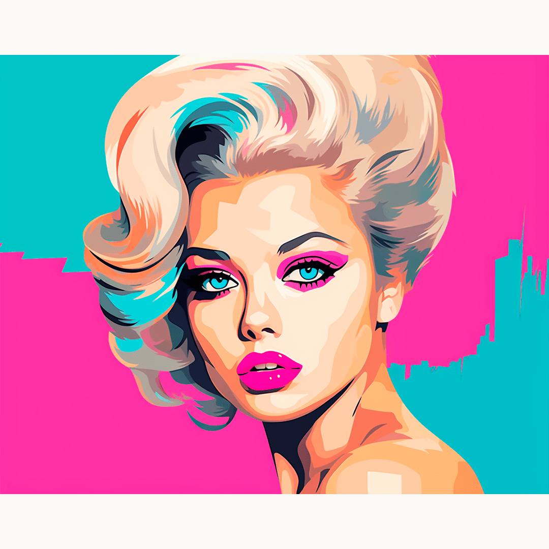 The image showcases a vivid and colorful portrait of a woman.