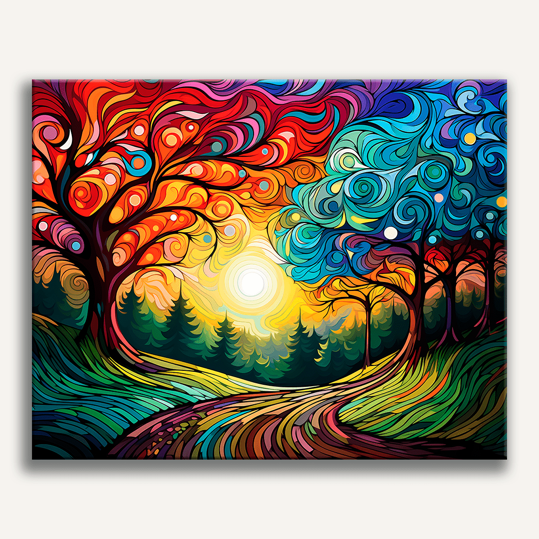 The image depicts a vibrant and colorful landscape scene.