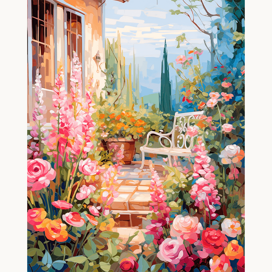 In the image, a vibrant garden scene is depicted.