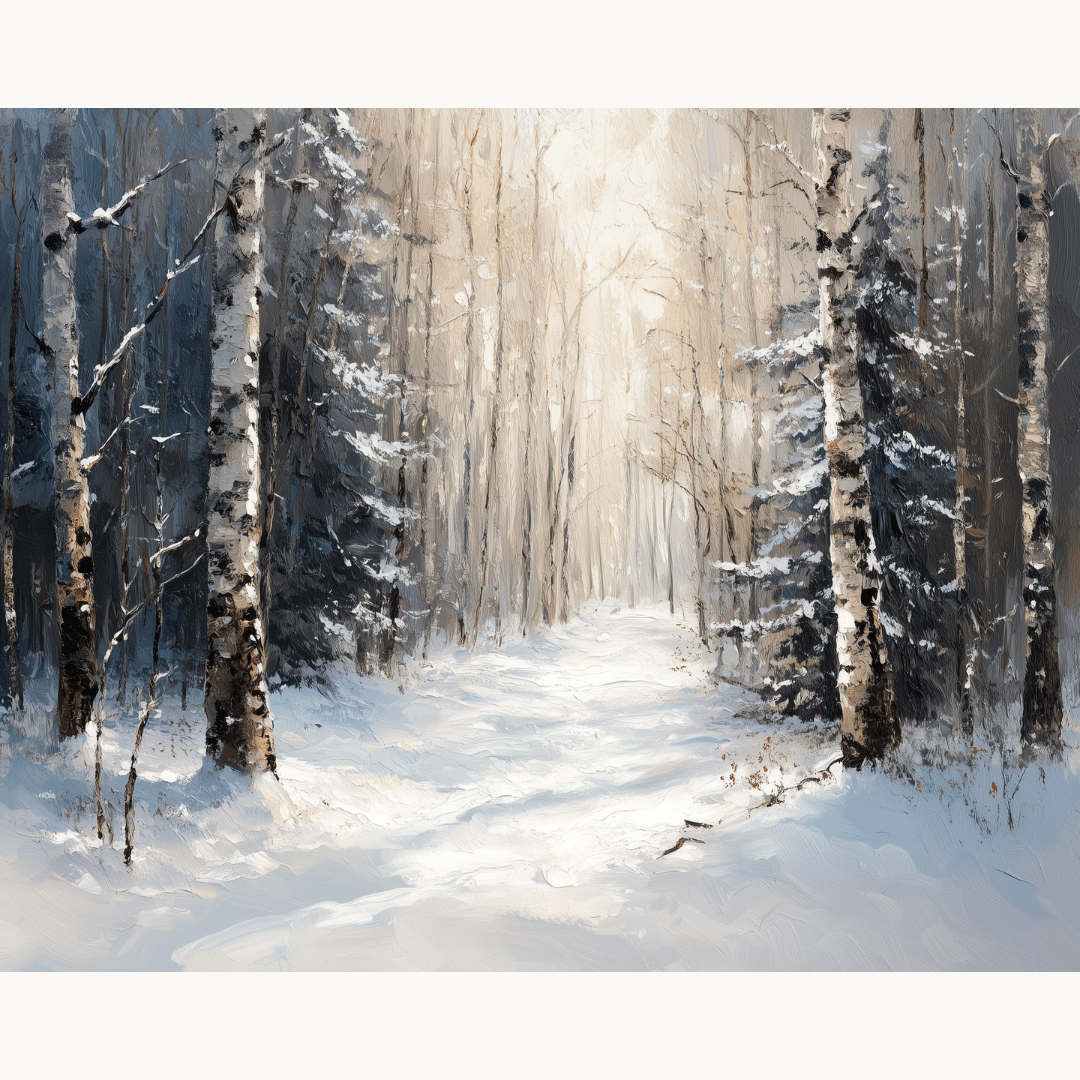 The image portrays a tranquil winter scene.