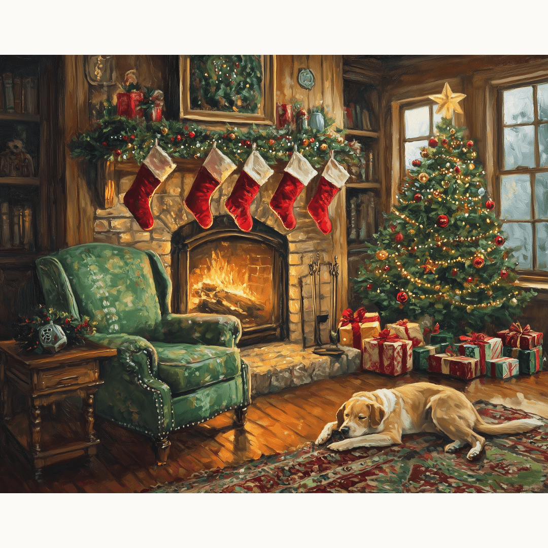 A festive living room scene.