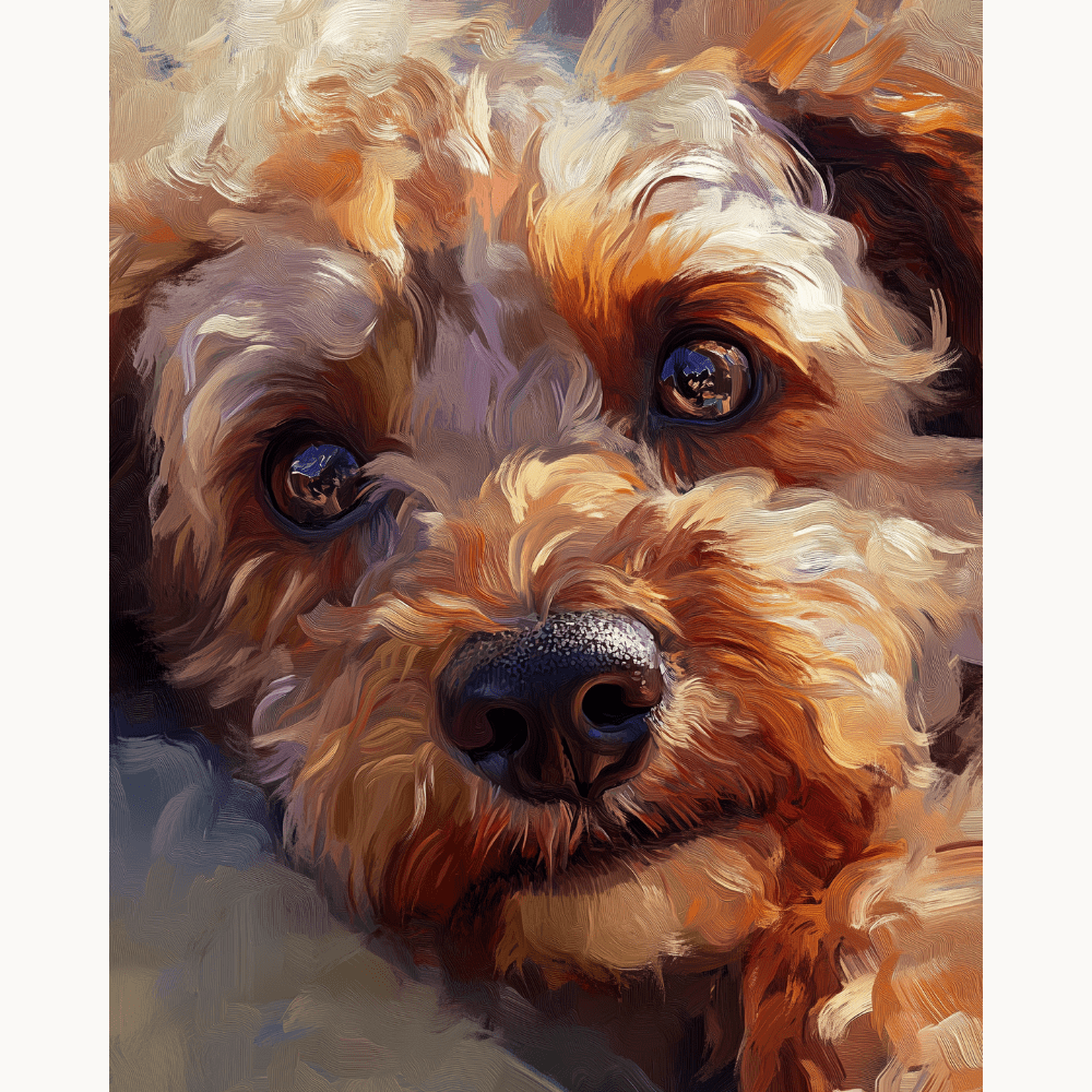 This is a portrait-style painting depicting a dog.