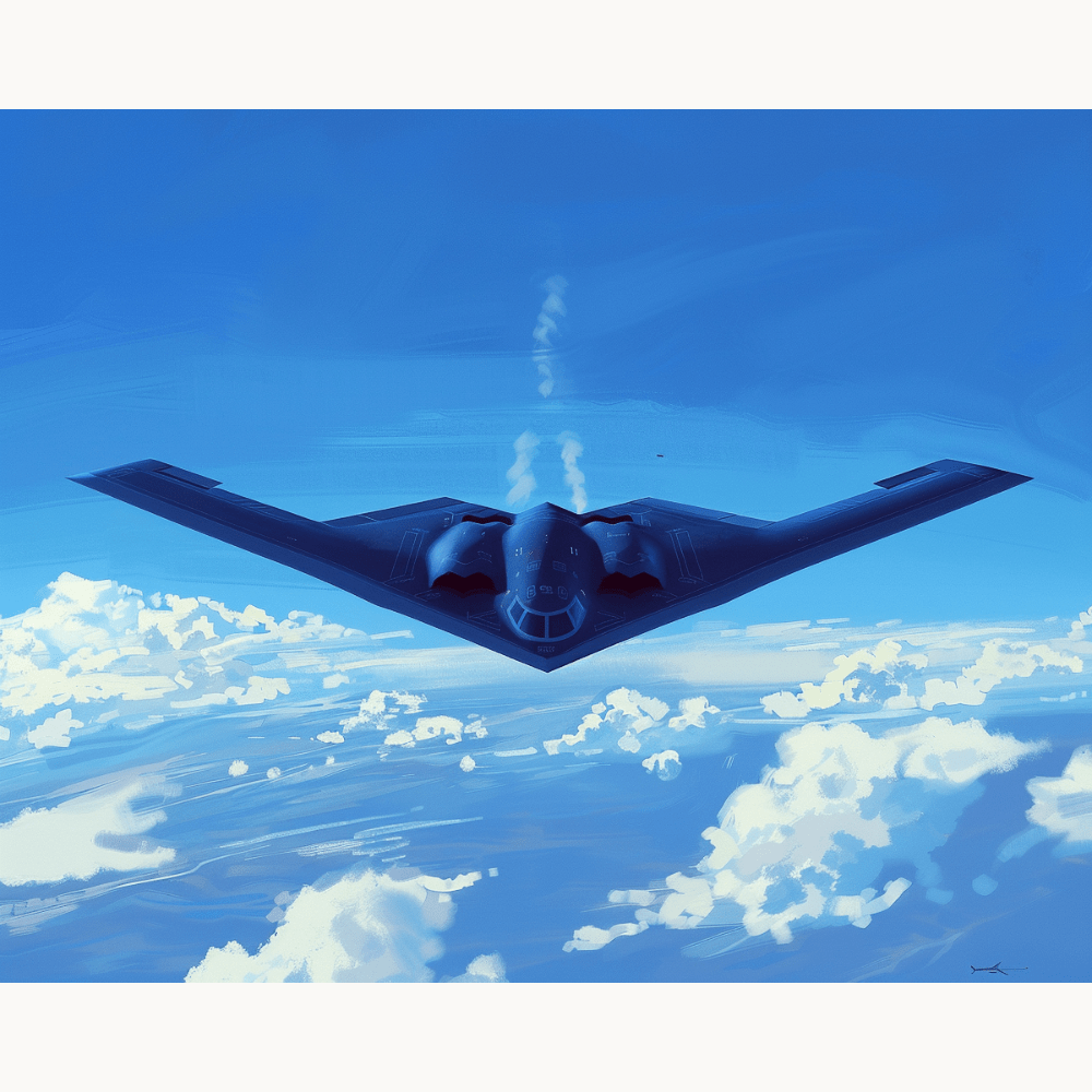 The image showcases a modern fighter jet soaring through a clear blue sky.