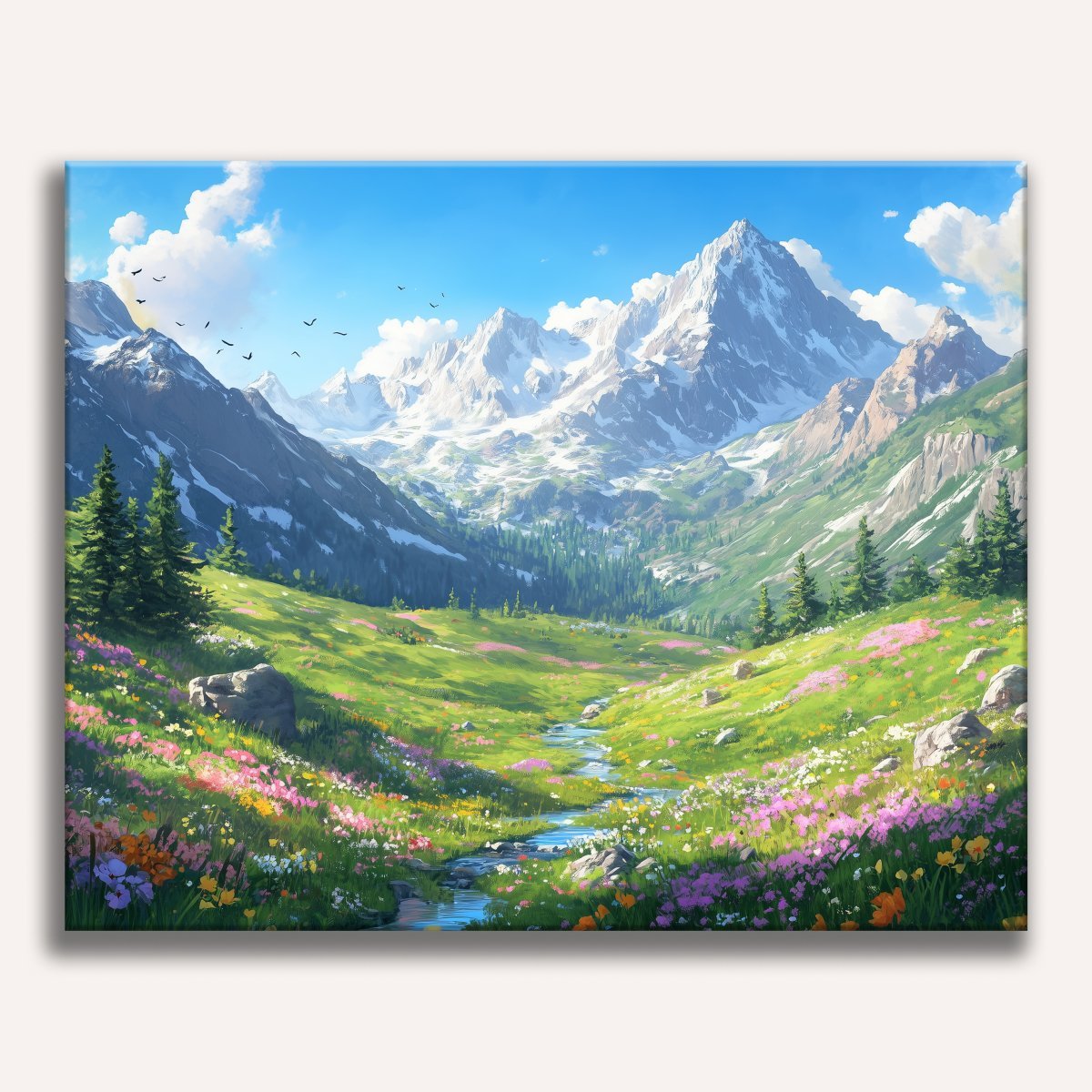 A landscape scene featuring a picturesque mountain range.