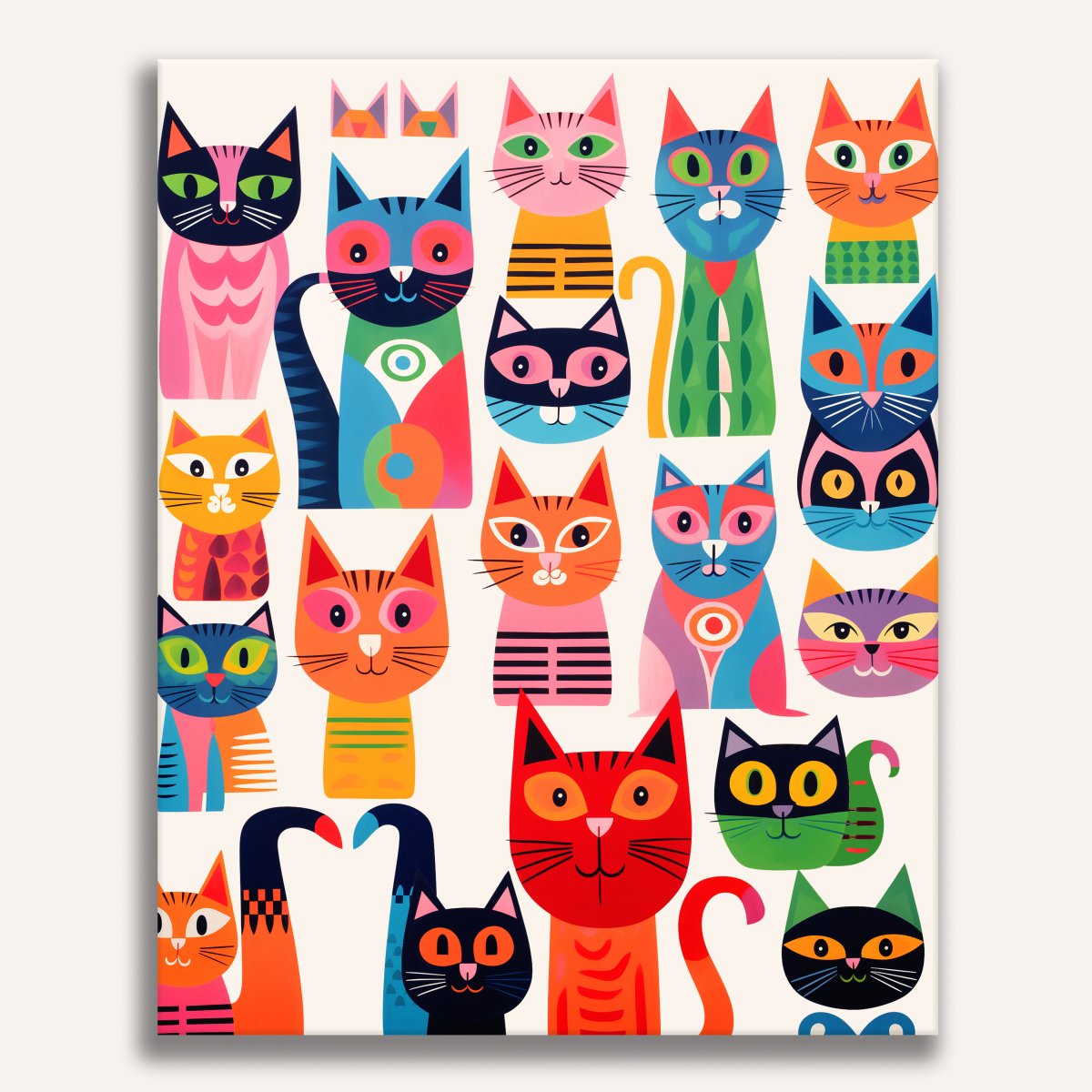 The image showcases a collection of nine cats, each exhibiting its own unique color and pattern.