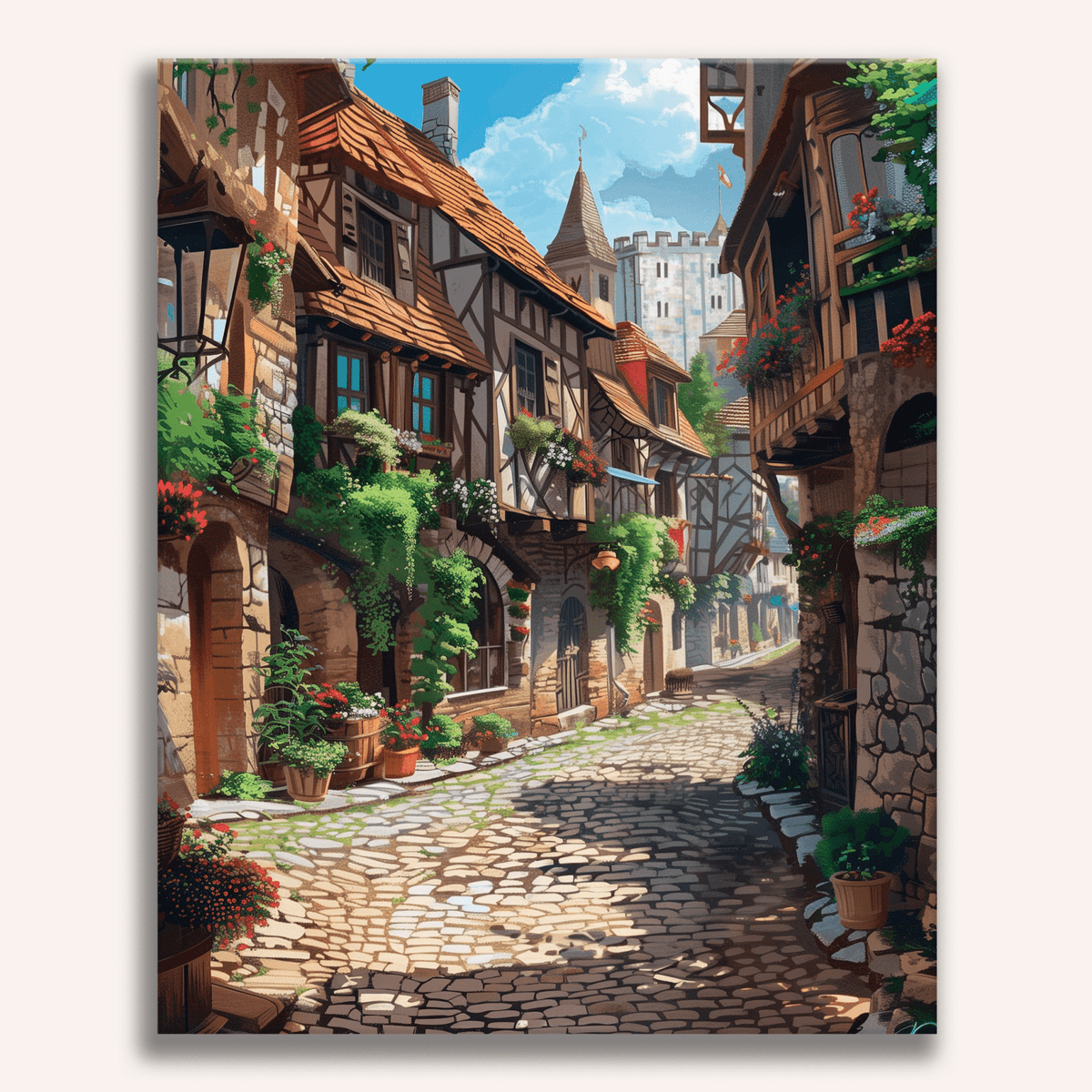 絵画 valley cobblestone-alley-paint-by-