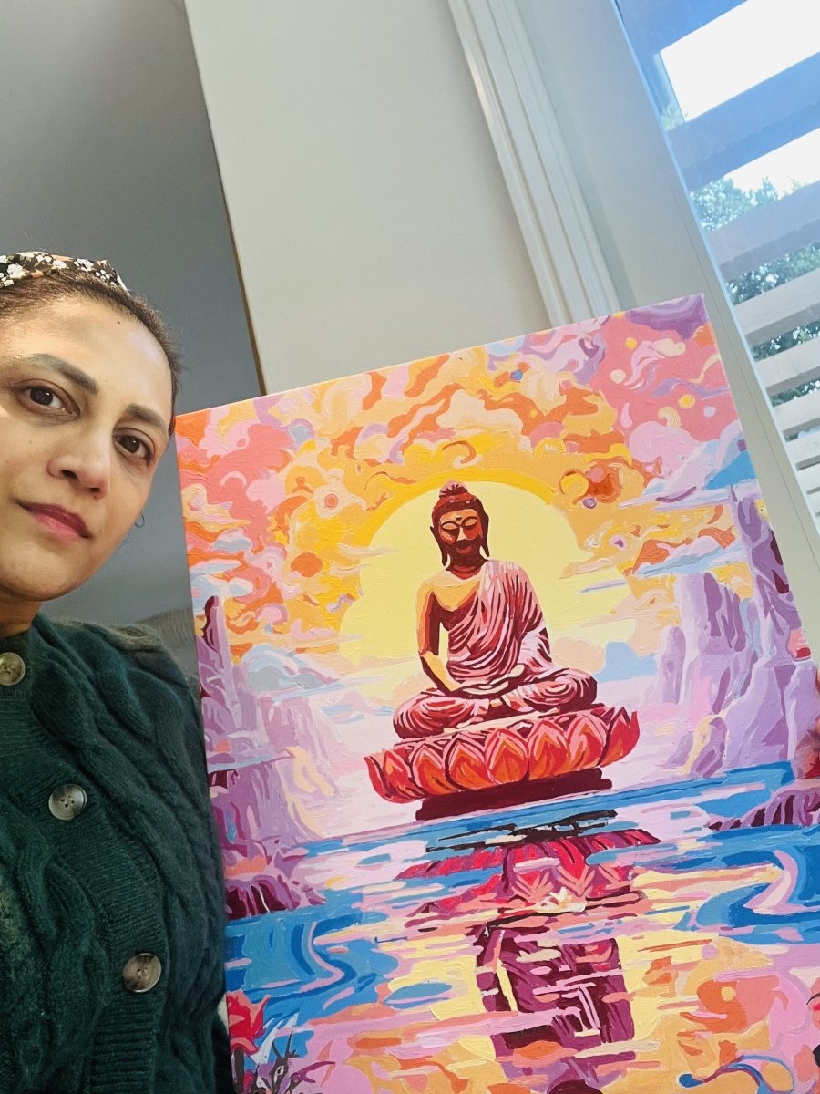 Gold Buddha Paint By Numbers Kit - 16x20 Inch Canvas For Adults & Beginners