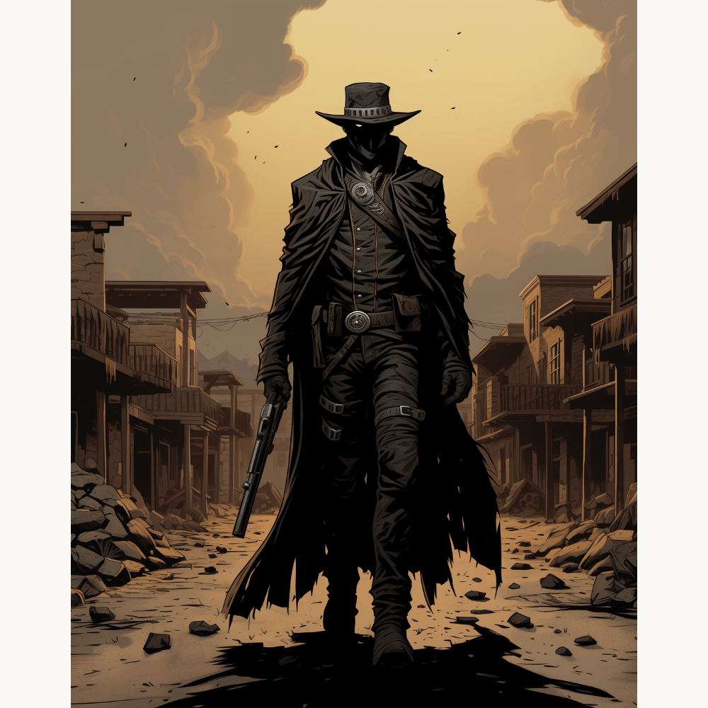 This is a digital illustration of an animated male character, styled as a classic Western gunslinger.