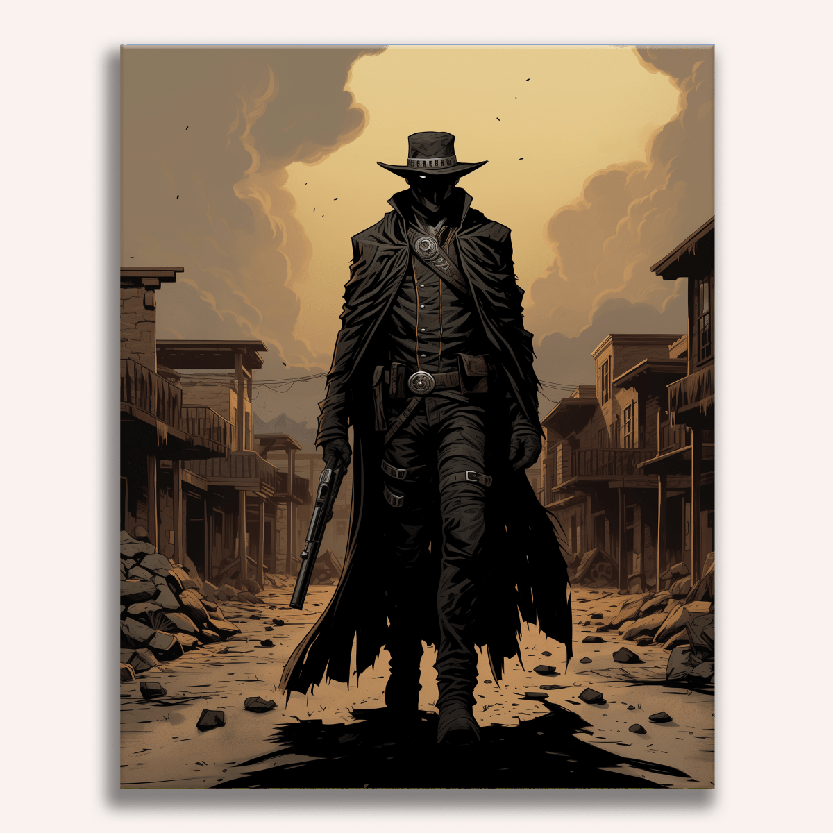 This is a digital illustration of an animated male character, styled as a classic Western gunslinger.