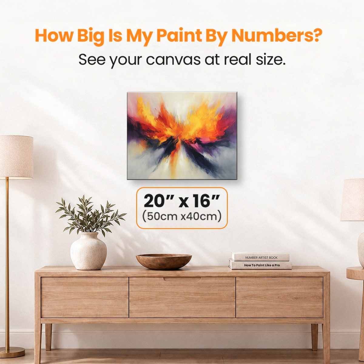 The image shows a large abstract painting hanging on a wall.