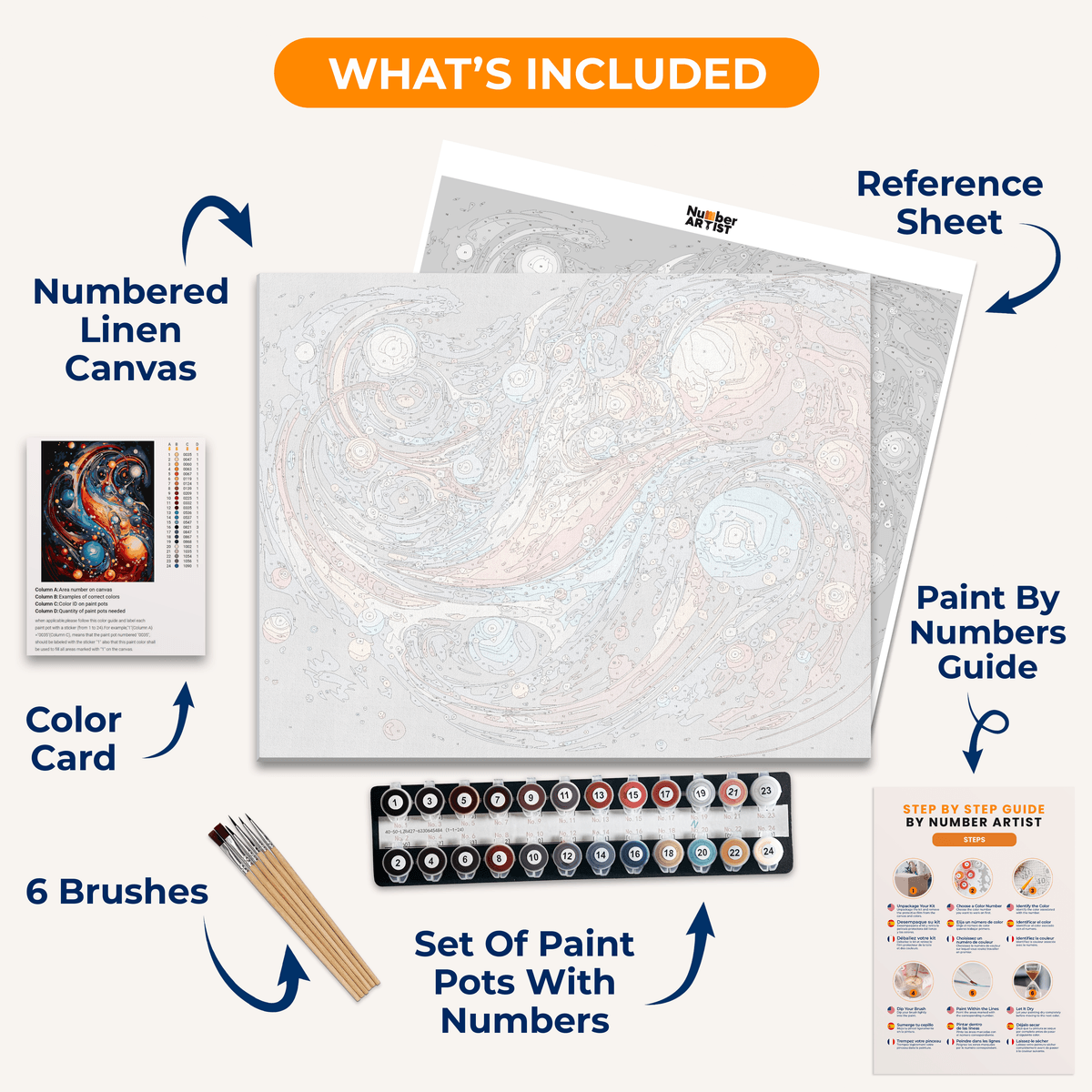 Intricate abstract art with vibrant colors and dynamic patterns featuring a blend of shapes and celestial elements, evoking a sense of cosmic motion..