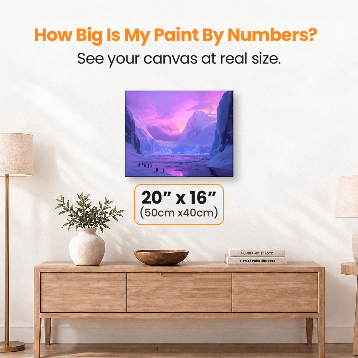 This is a digital art print depicting a breathtaking, icy landscape under a vibrant sunset.