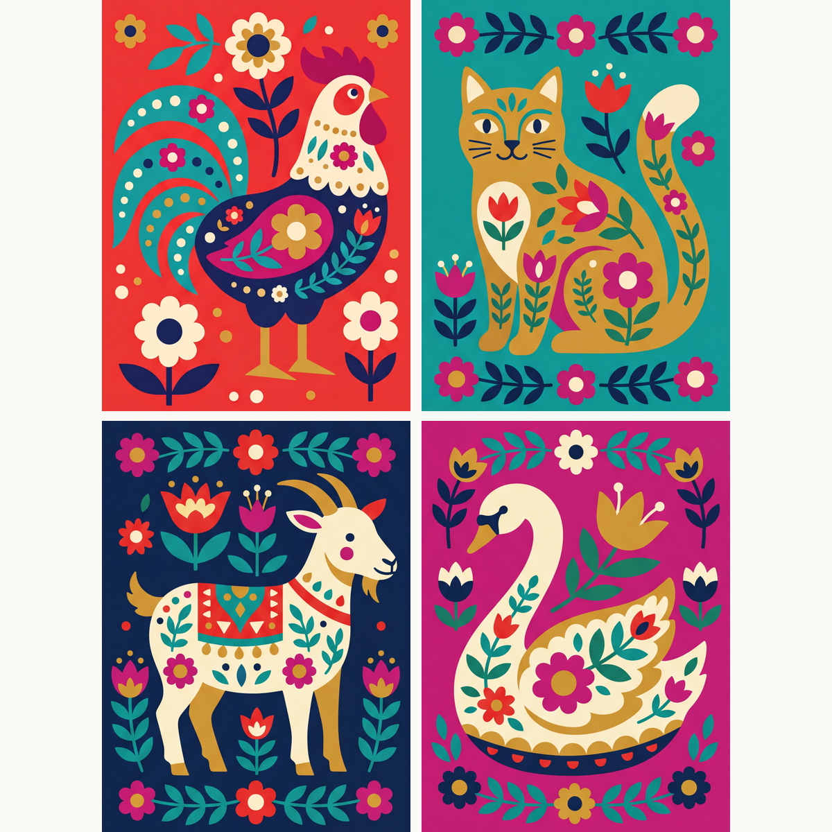 Folk Art Animals - Number Artist Paint by Numbers Kits