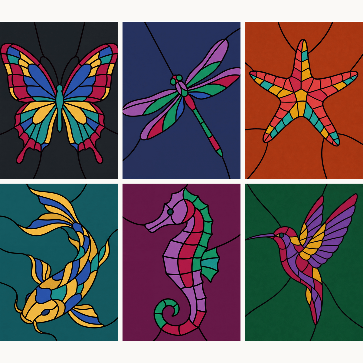 Stained Glass Creatures - Number Artist Paint by Numbers Kits