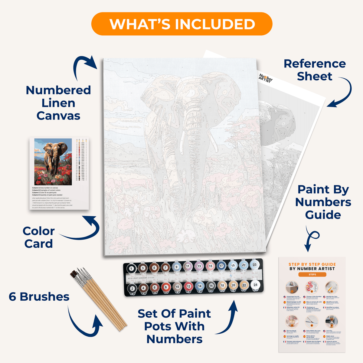 A digital illustration features a majestic African elephant standing amidst a vibrant field of red and orange flowers.