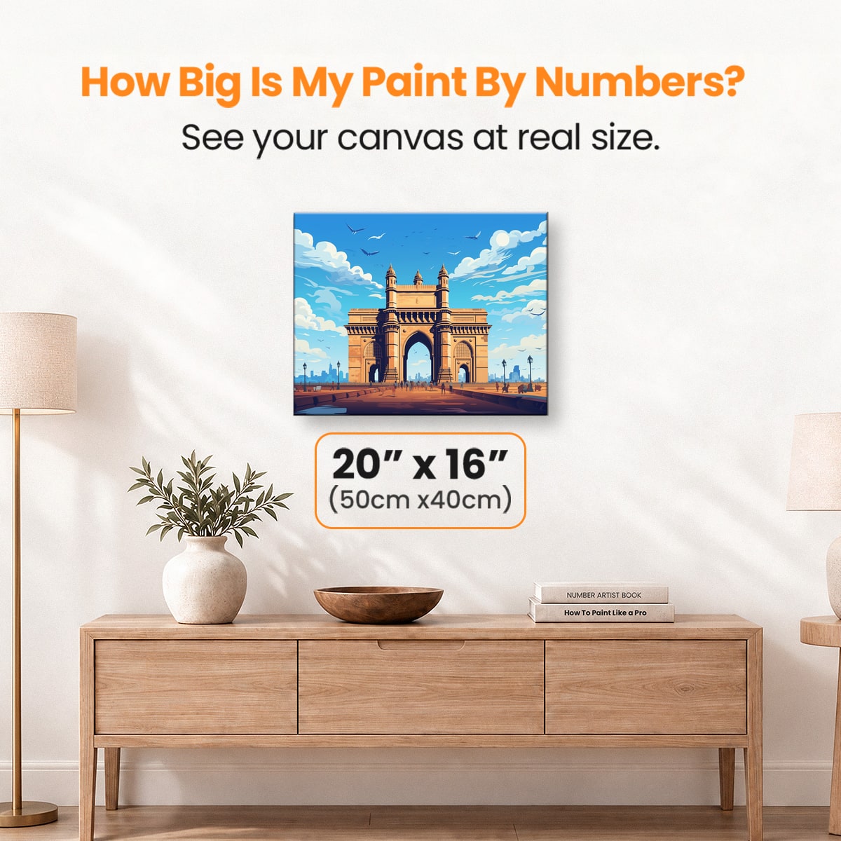 A vibrant and artistic representation depicts a large, ornate archway reminiscent of the Gateway of India, standing majestically amidst a cityscape under a clear sky dotted with fluffy clouds.