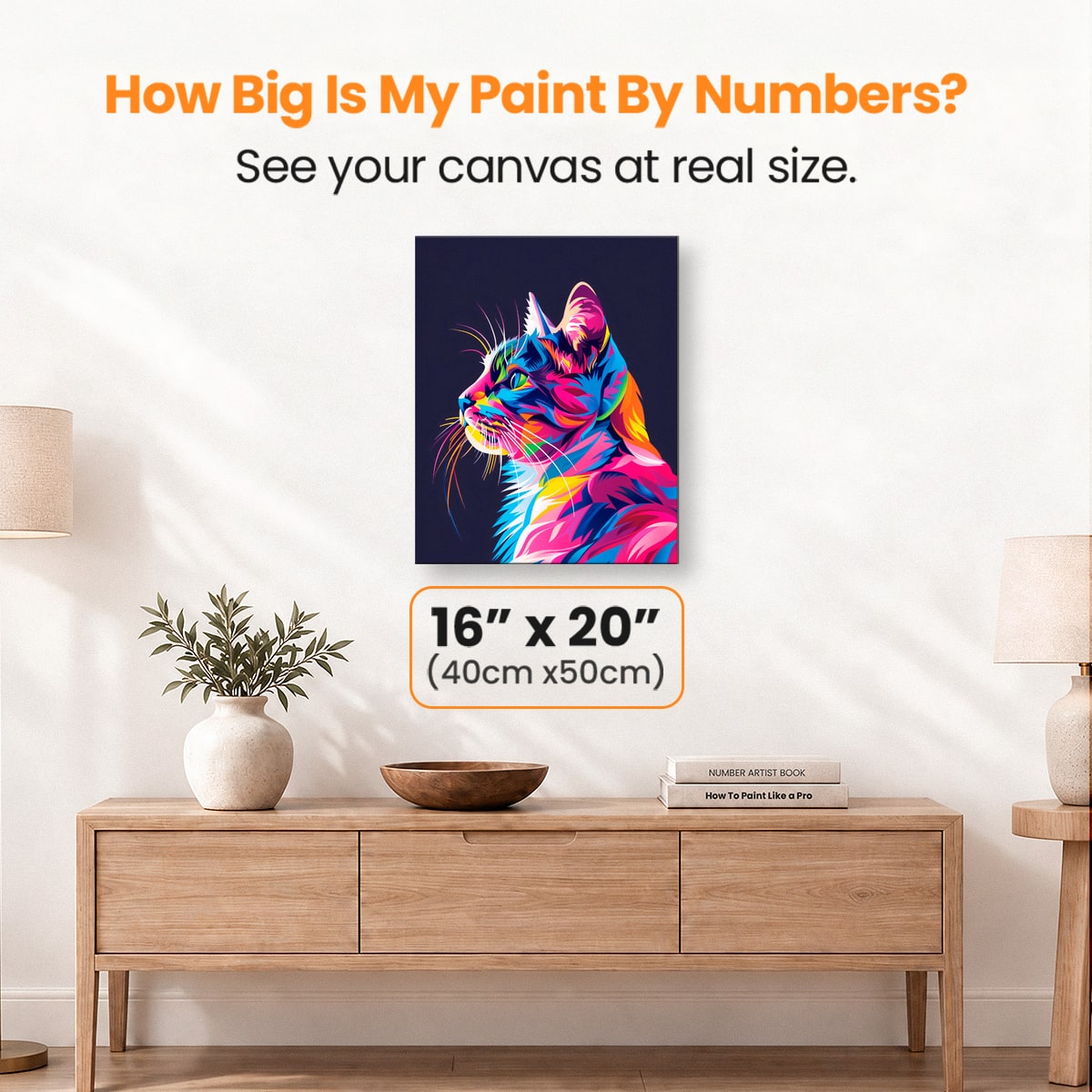 An artistic cat poster featuring a feline character with striking fur patterns and vibrant colors set against a dark background..