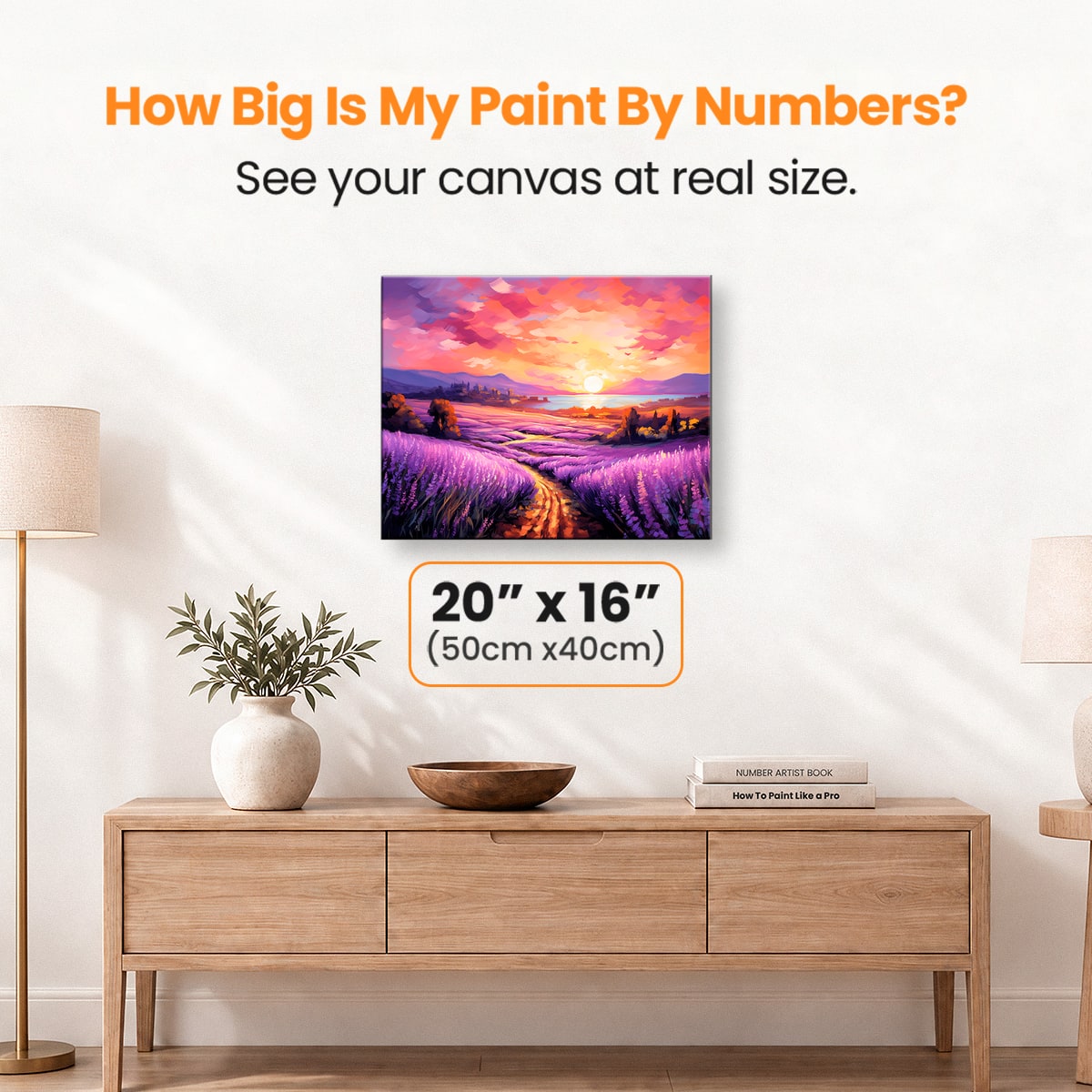 A digital artwork showcases a vibrant sunset over a lavender field.