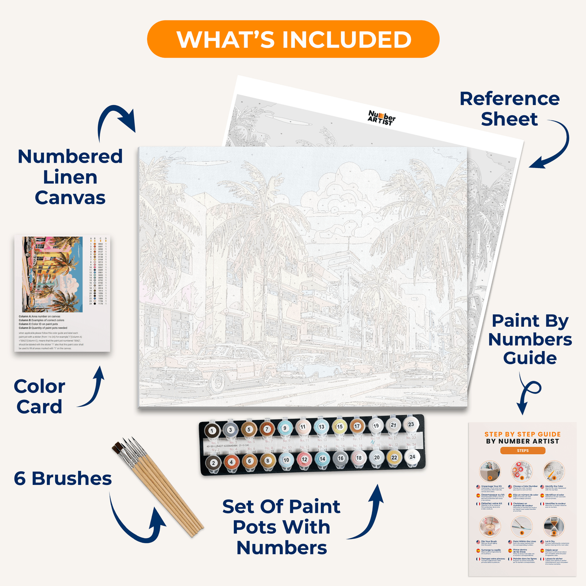 This is a vibrant and detailed painting that depicts an iconic Miami beach scene.