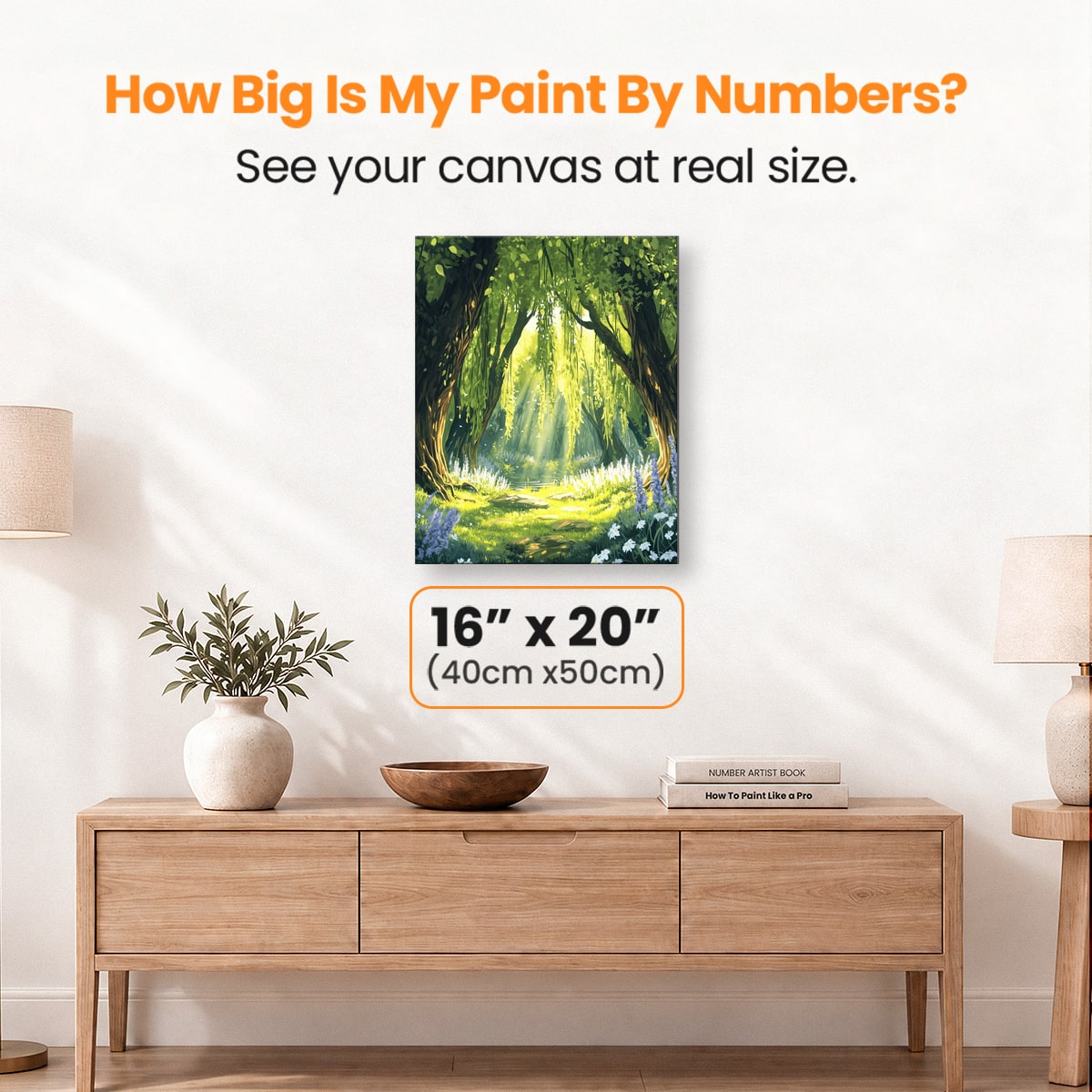 The image features a tranquil scene within an enchanted forest.